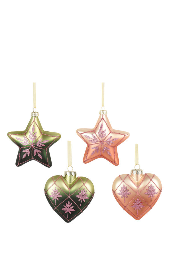 Matte Star and Heart Ornaments - Set of 4