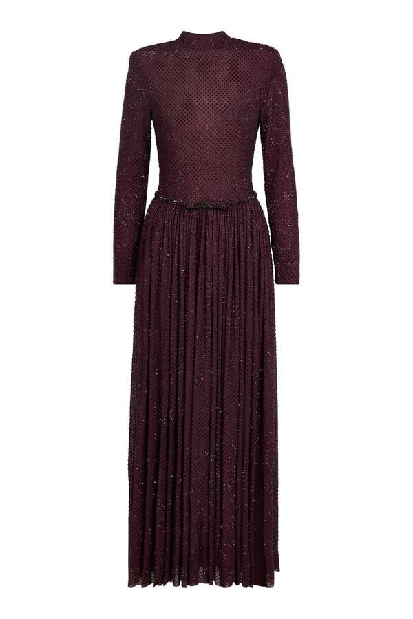 Rhinestone Long Sleeves Maxi Dress