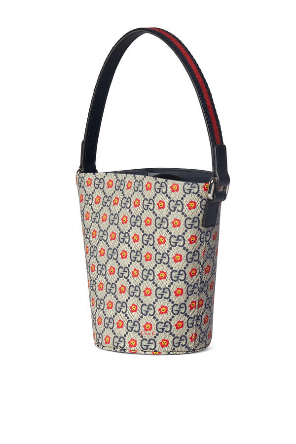 Kids GG Allover Flowers Print Bucket Bag