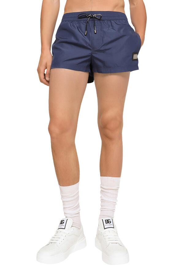 Short Swim Trunks with Branded Tag