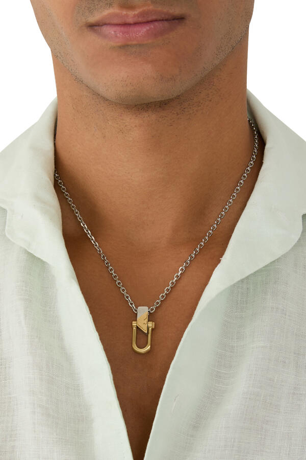 Two-Tone Stainless Steel Pendant Necklace