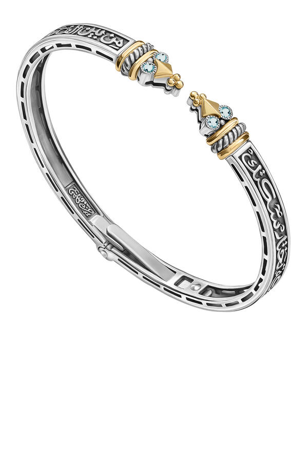 Turath Tribal Calligraphy Bangle, 18k Yellow Gold & Blue Topaz