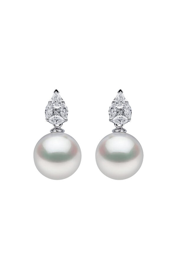 Starlight Earrings, 18k White Gold, Diamond & Pearl