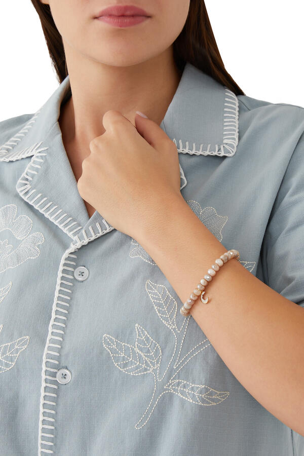  Crescent Moon Charm Bracelet, 14K Yellow Gold and Diamonds