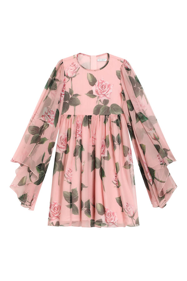 Kids Rose Print Chiffon Dress