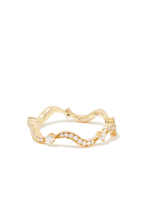 Single Wave Ring , 18k Yellow Gold & Diamonds