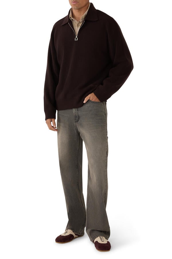 Ribbed Wool Polo Sweater