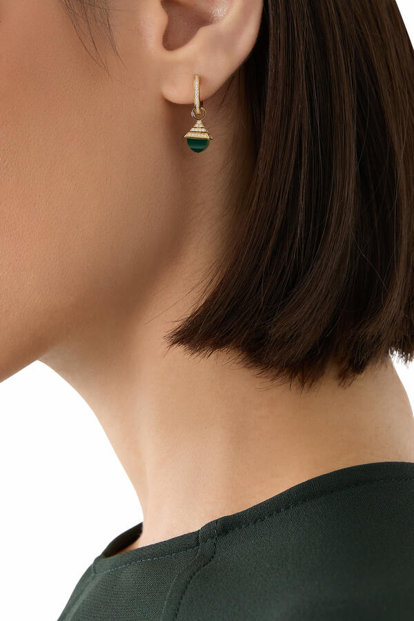 Cleo Drop Earrings, 18K Yellow Gold with Diamonds & Green Agate