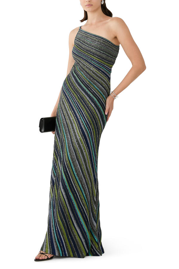 Partialized Sequined Knit Maxi Dress
