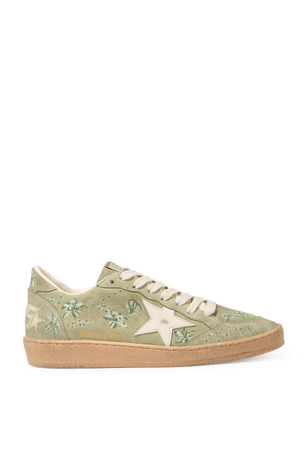 Ball Star in Suede with Leather Star and Tone-On-Tone Swarovski Floral Embroidery