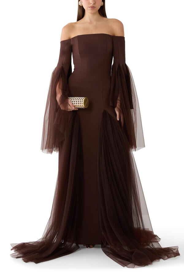 Off-Shoulder Crepe Gown
