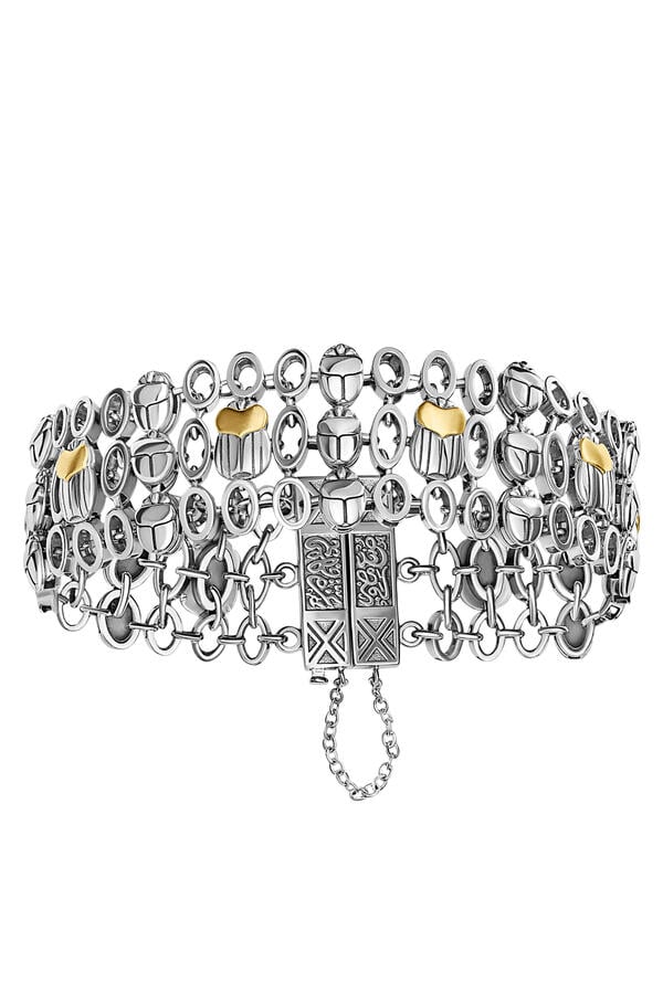  Scarab Lattice Bracelet,  18K Yellow Gold with Sterling Silver