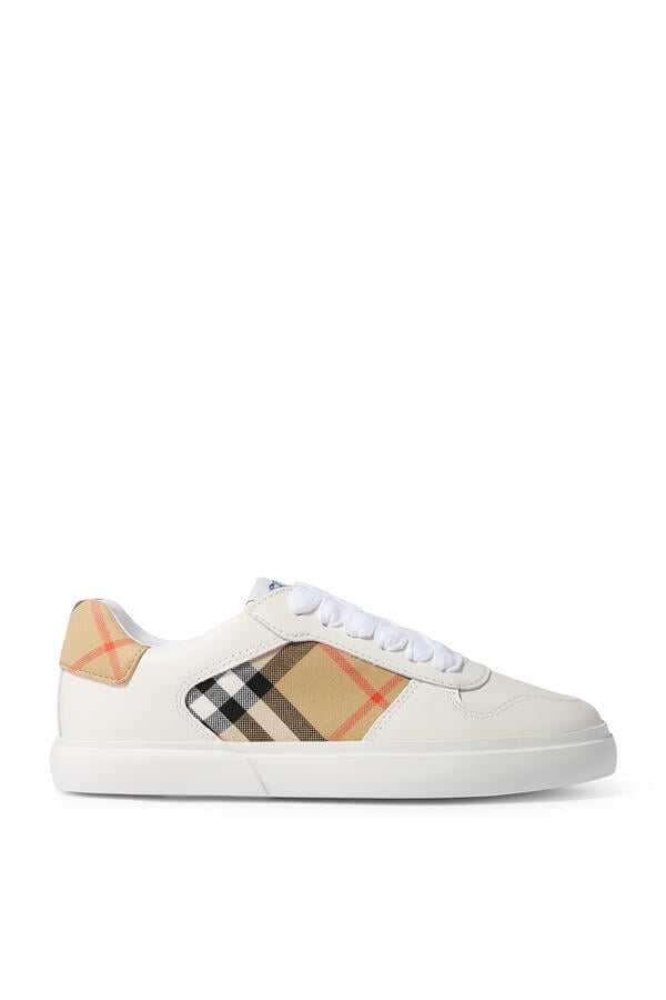 Kids Check and Leather Sneakers 