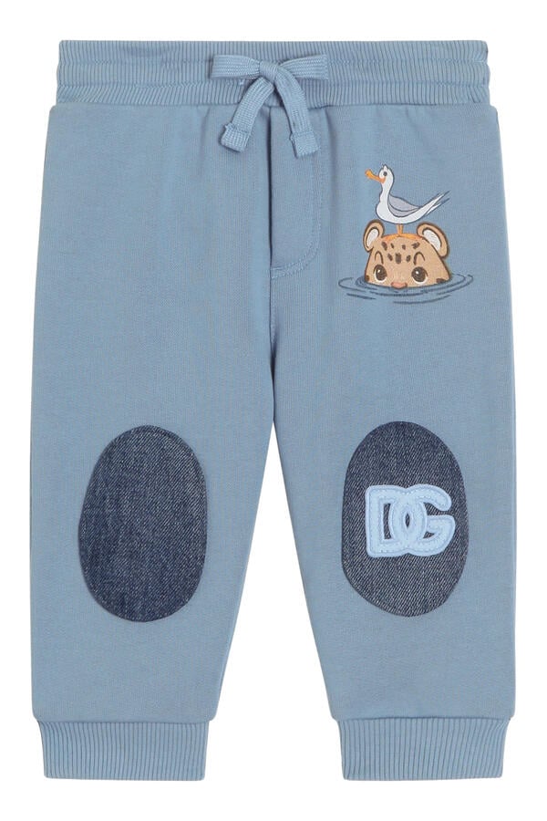 Kids Fleece Trousers with Leopard Print and DG Patch 