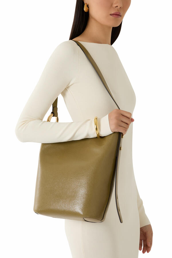 Halo Glazed Leather Bucket Bag
