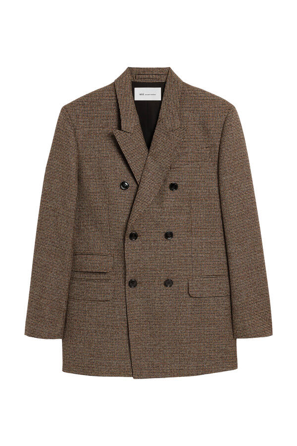 Double-Breasted Houndstooth Wool Blazer
