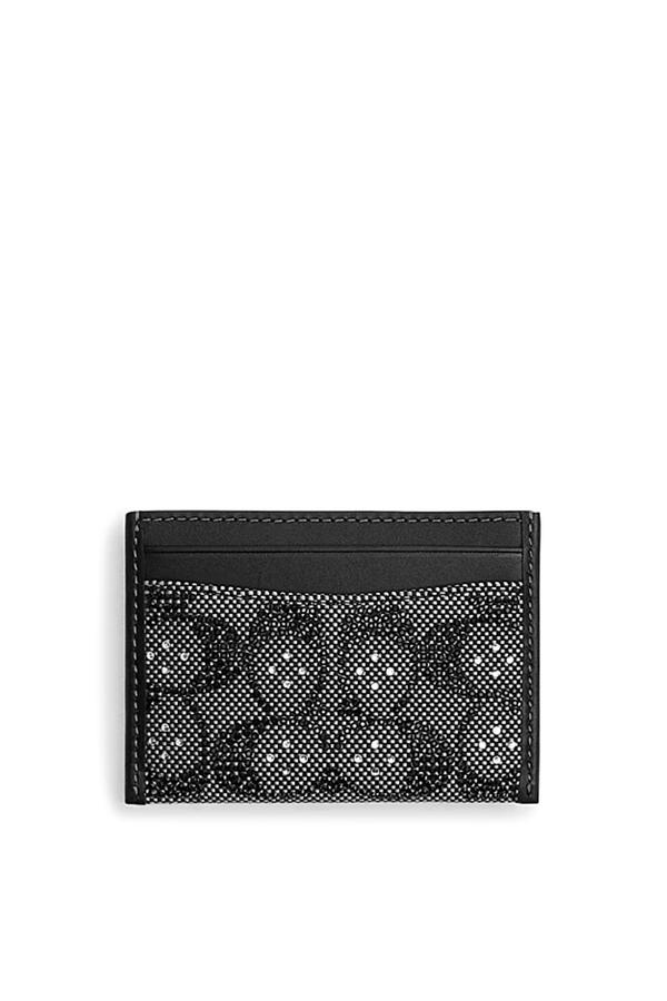 Crystal-Embellished Monogram-Print Leather Card Holder