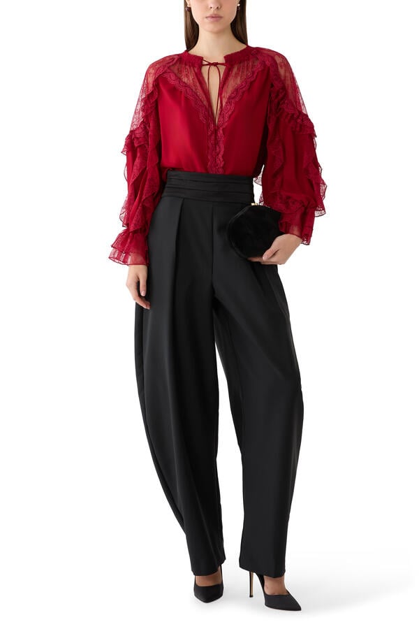 Aleena Lace Cold Shoulder Tie-Front Blouse