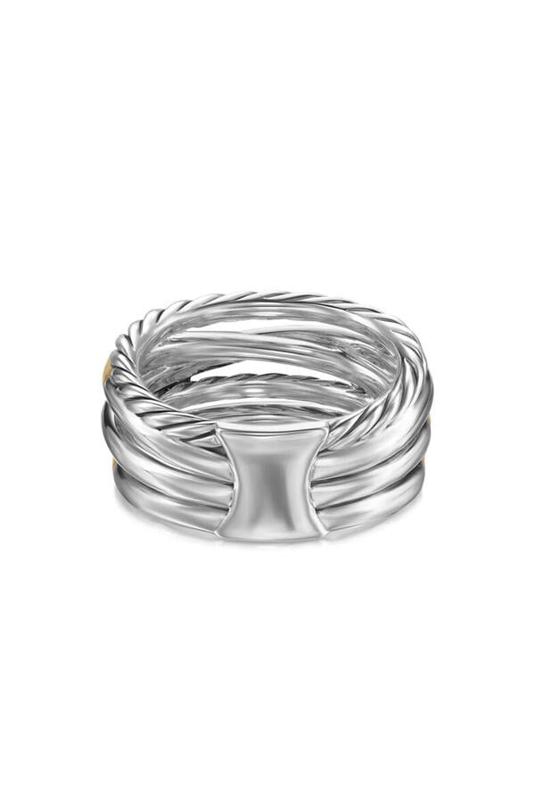 Crossover Five Row Ring, Sterling Silver with 18k Yellow Gold & Diamonds