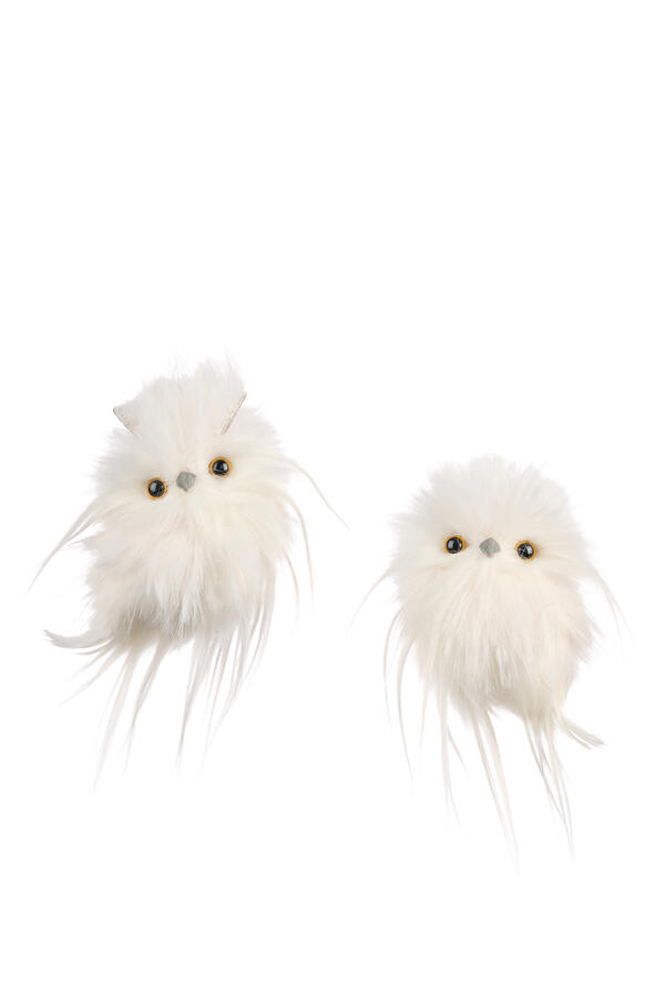 Furry Long-Hair Owl Ornaments - Set of 2