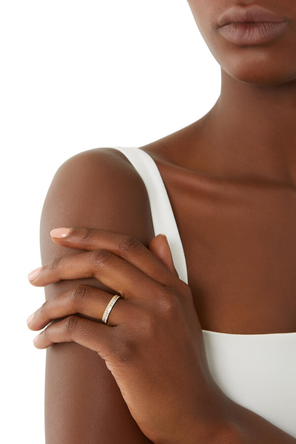 Quatre Radiant Edition Grosgrain Wedding Band, Paved With Diamonds, In Yellow Gold And White Gold