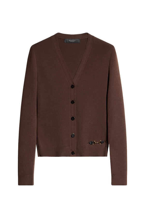  Fine Rib Knit Wool Cardigan with Horsebit
