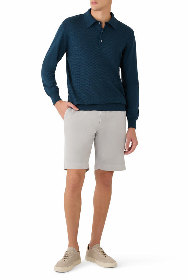 Chevron Structure Knit Polo Shirt