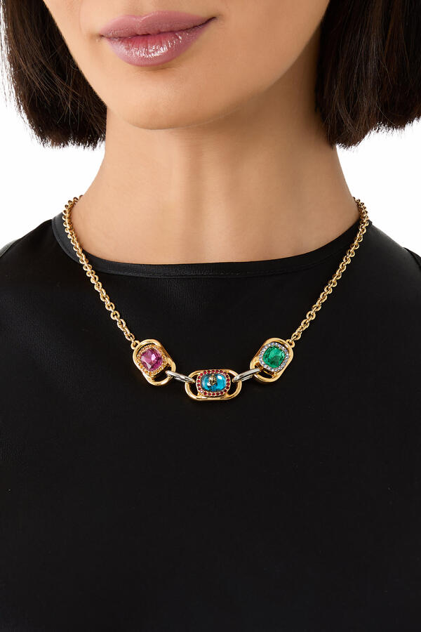 Sloane Necklace, Brass & Gem Charms