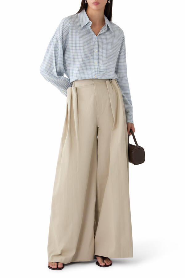 Luxe Spring Twill Tucked Pleated Wide Leg Trousers 