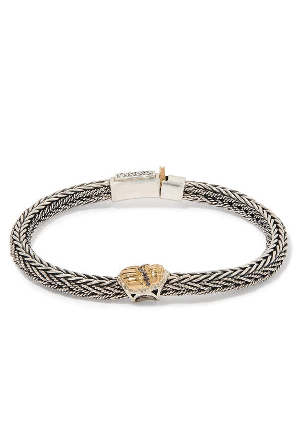 Scarab Braided Bracelet, 18k Yellow Gold, Sterling Silver & Diamonds