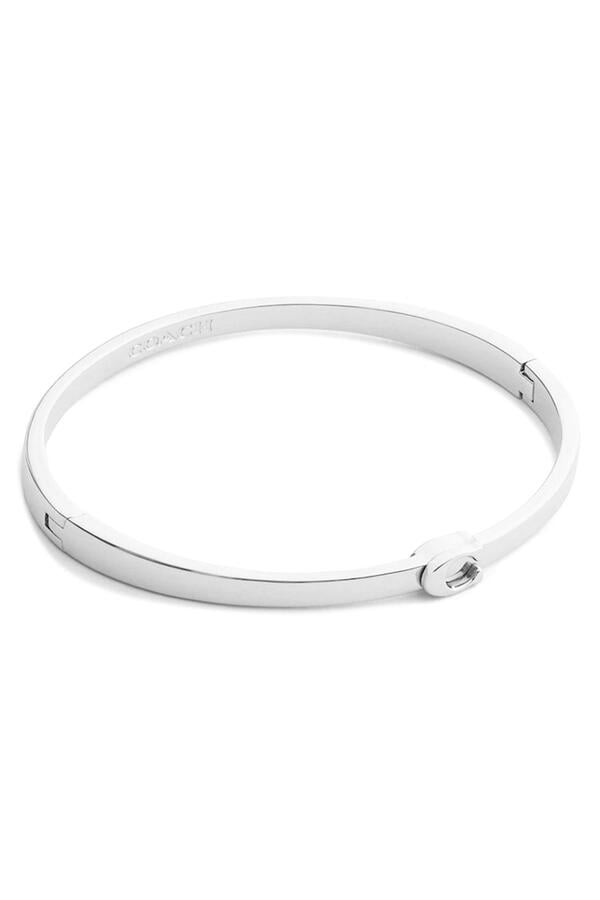 Thin Signature Hinged Bangle, Plated Brass & Cubic Zirconia