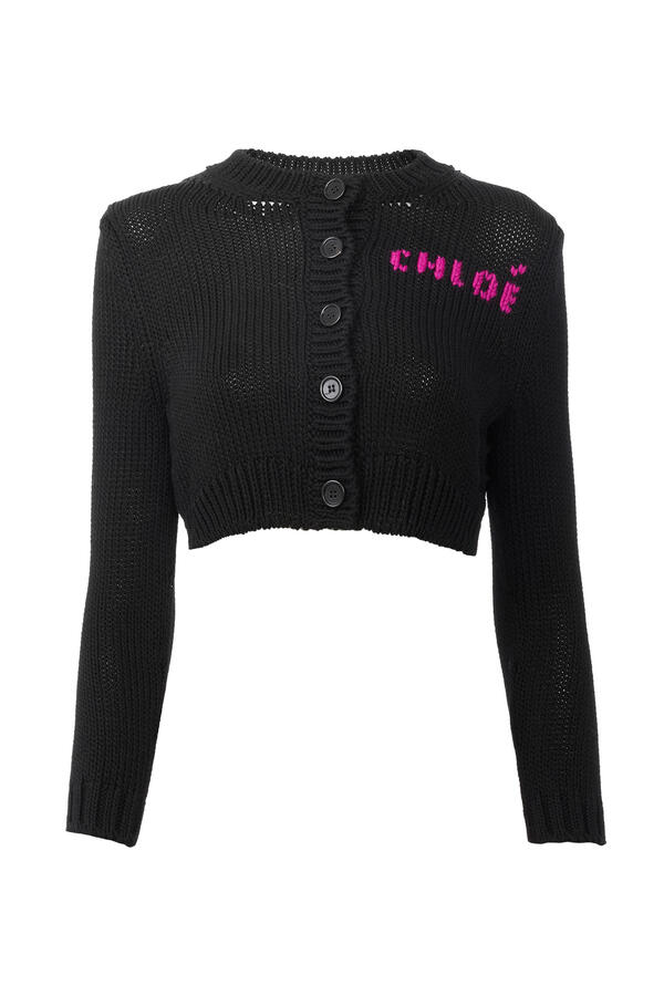 Logo Cropped Fitted Cardigan