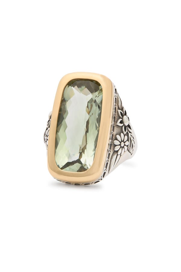 Flower Garden Ring, 18K Yellow Gold with Sterling Silver & Amethyst