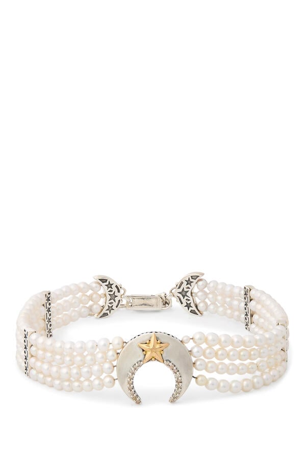  Celestial Beaded Choker,  18K Gold with Sterling Silver, Pearls & Diamonds