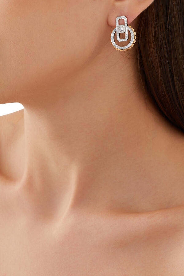 Empire Two-Tone Earrings, 18k Pink & White Gold, Diamonds