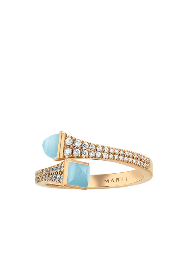 Cleo  Slim Ring, 18k Pink Gold with Blue Chalcedony & Diamonds