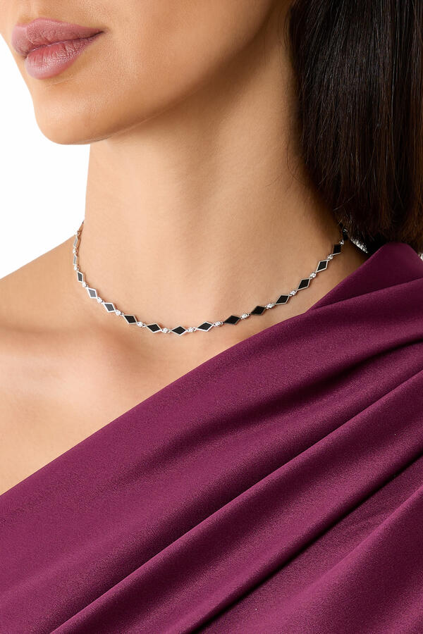 Mosaic Necklace, 18k White Gold & Enamel, Diamond