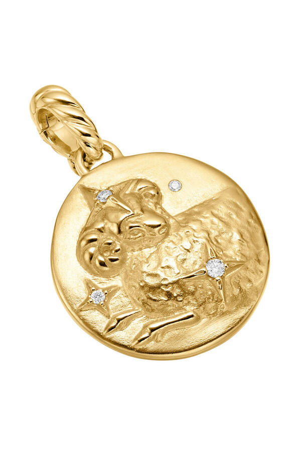 Aries Zodiac Amulet, 18K Yellow Gold & Diamonds