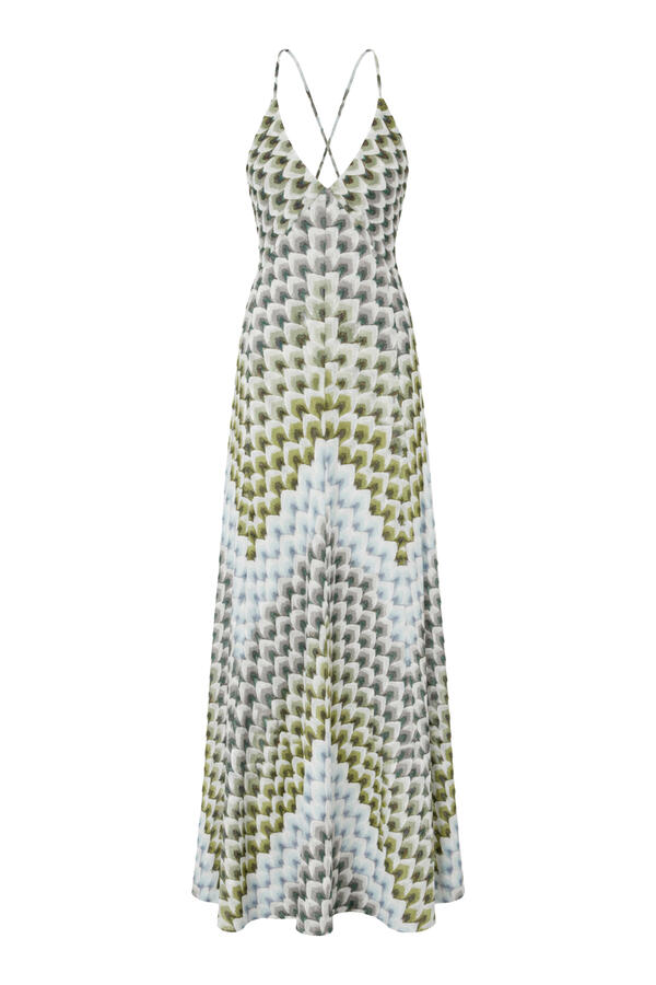 Geometric-Print Halterneck Maxi Dress