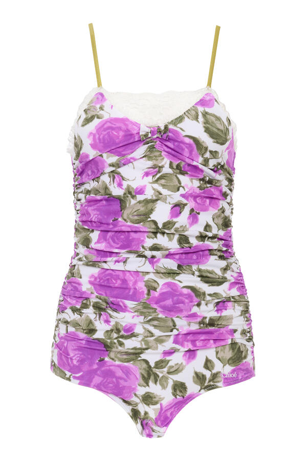 Rose-Print Ruched Bodysuit