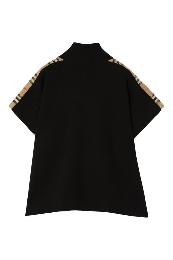 Kids Check Trim Wool Cape 