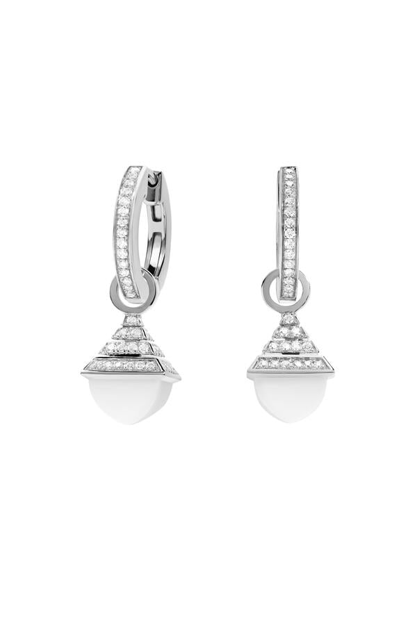 Cleo Rev Mini Drop Earrings, 18k White Gold & Creamy Agate, Diamonds