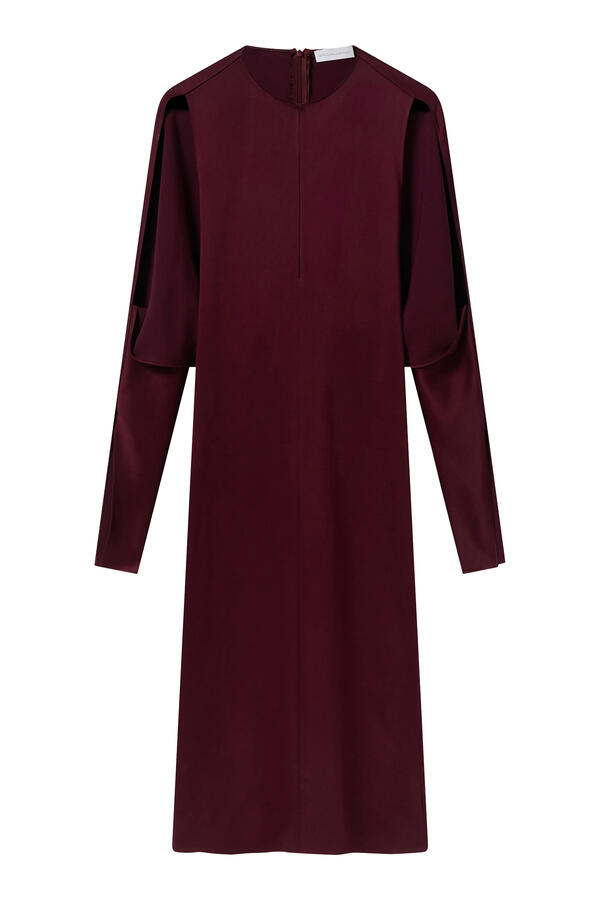 Cape-Sleeve Cut-Out Satin Midi Dress