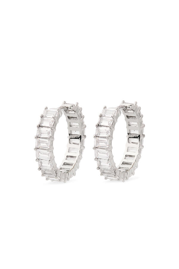 Eternity Hoop Earrings, Rhodium-Plated Brass & Emerald Cubic Zirconia