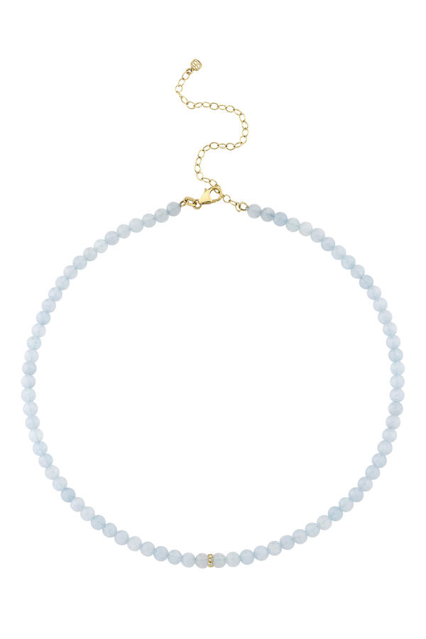  Rondelle Choker, Aquamarine, 14K Yellow Gold & Diamond 