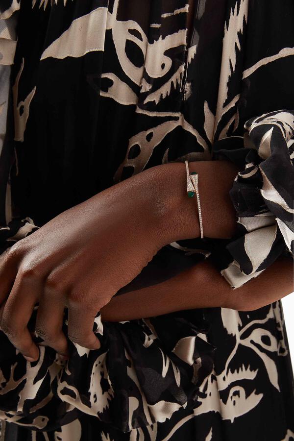 Cleo Slim Bangle, 18k Pink Gold with Green Agate & Diamonds