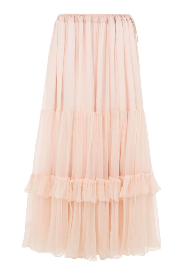 Ruffled Long Skirt in Silk Mousseline 
