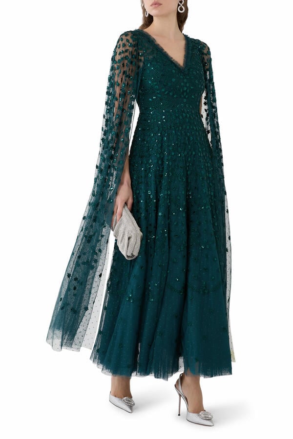 Clover Cape Sleeve Ankle Gown