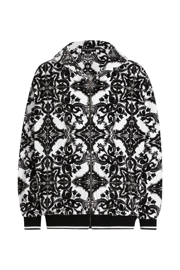 Majolica-Print Jacquard Chenille Hoodie 