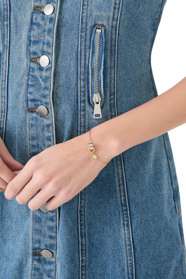 Set in Stone Interlink Bracelet, Plated Metal, Stainless Steel & Cubic Zirconia, Glass Stone